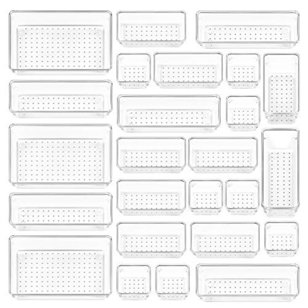 25 PCS Clear Plastic Drawer Organizers Set